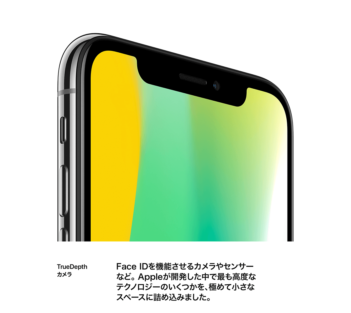 TrueDepthカメラ Face IDを機能させるカメラやセンサーなど。Appleが開発した中で最も高度なテクノロジーのいくつかを、極めて小さなスペースに詰め込みました。